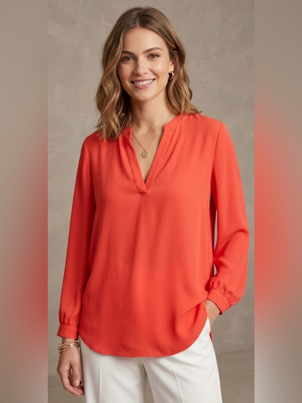 Three Eighty Two Women's Red V-Neck Blouse
